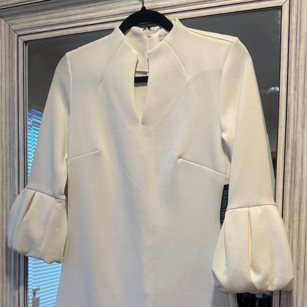New York & Company Cream Long Sleeve Dress